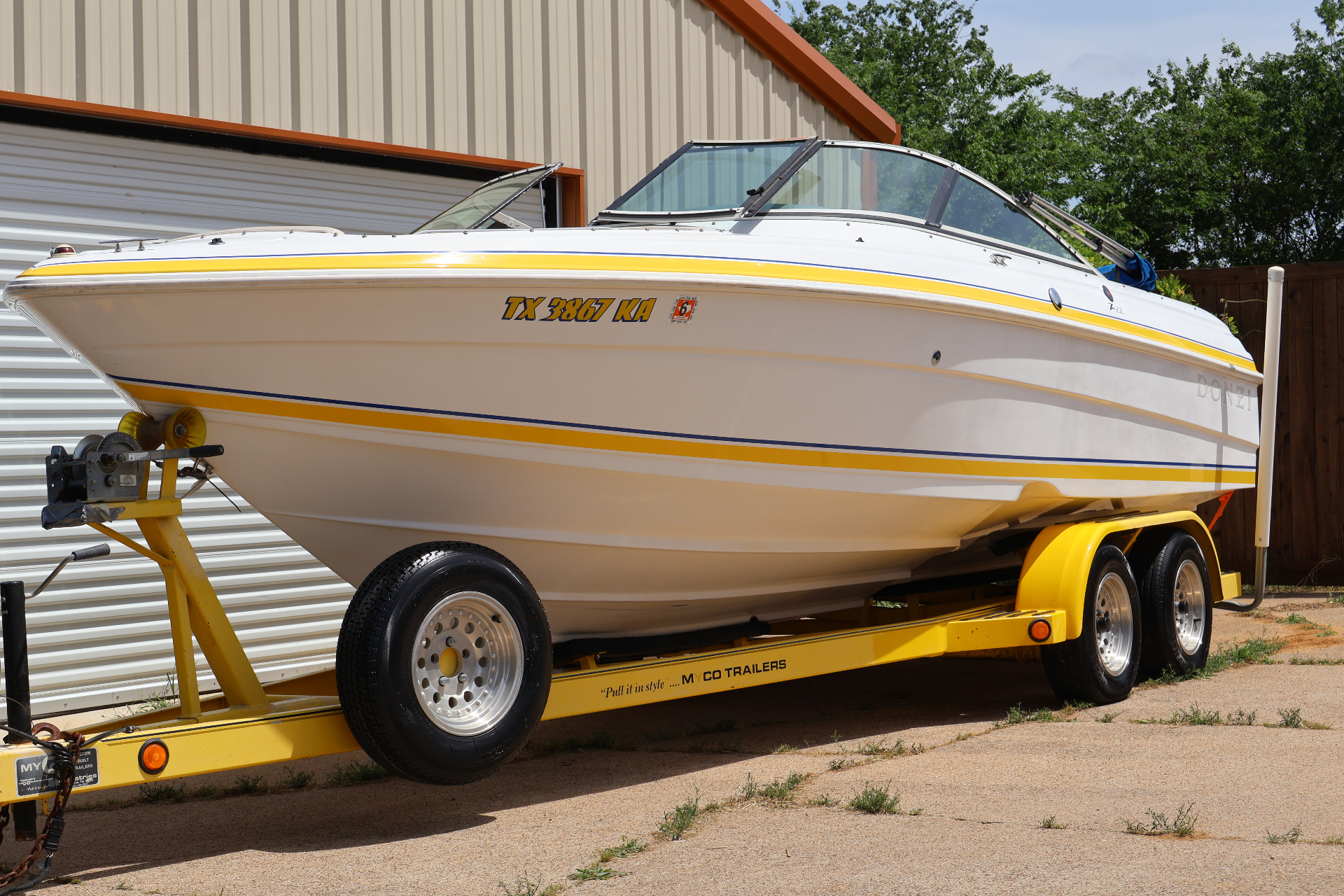 Donzi boat on trailer ready for detailing